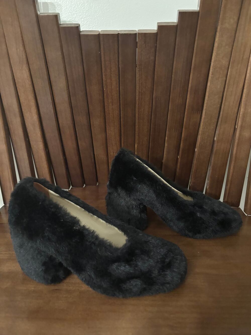 Tibi Black Faux Fur Chunky Heel Pumps - Italy 35.5